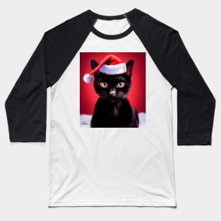 Meowy Christmas Black Cat Baseball T-Shirt